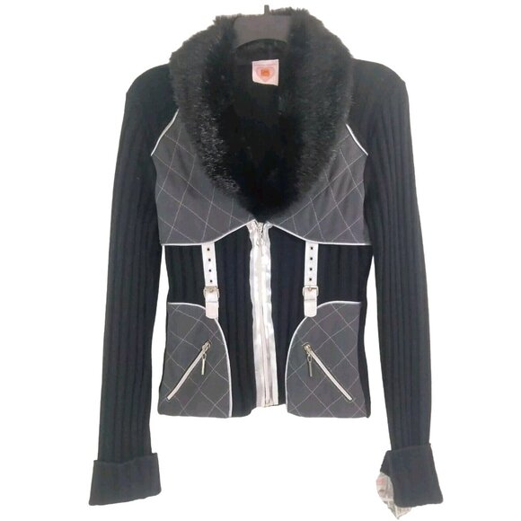 NWT Patricia Forgeal LM LULU French Black Silver Wool Fur Sweater Y2K Goth Rave